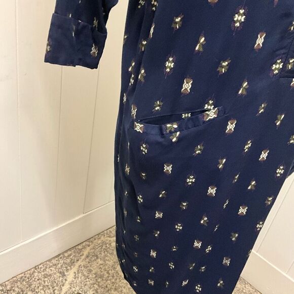 Vintage Gitano Women's Small Blue Print Button Down 3/4 Sleeve Midi Dress - Picture 5 of 14